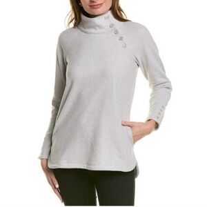 J. McLaughlin Marisa Grey Button Detail Textured Funnel Neck Pullover Sweater M